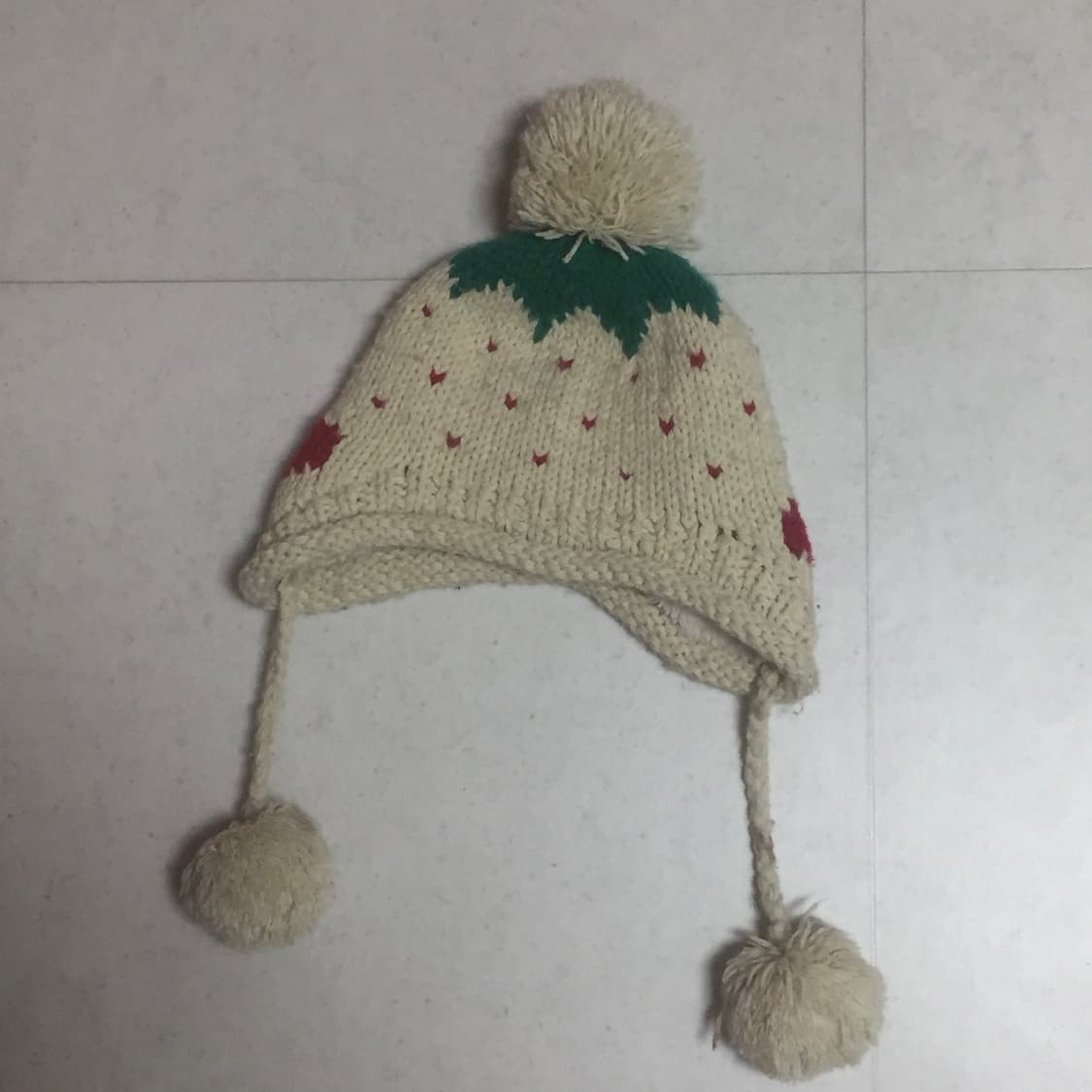 (하자 多) 빈티지 하트 폼폼 귀도리 비니 라떼갸루 니혼진 상품이미지2