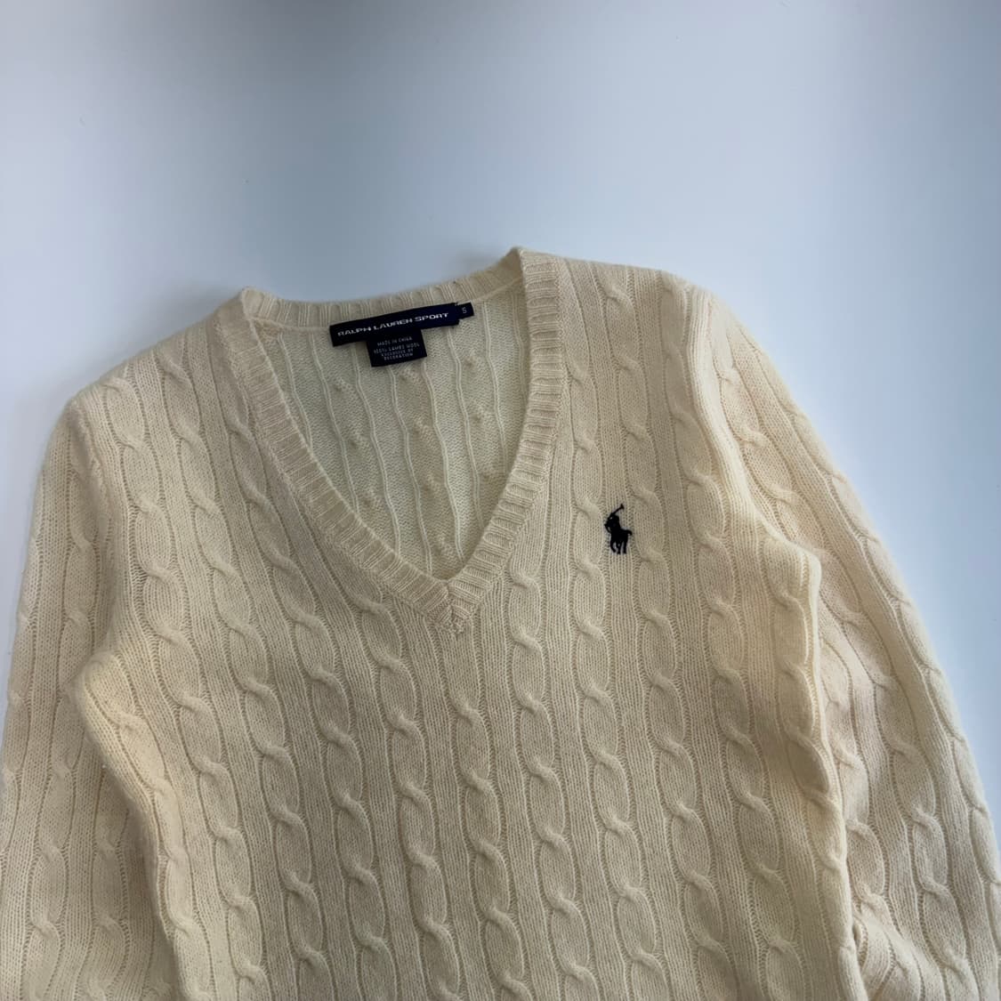 Polo 폴로 네이비 포니 아이보리 케이블 브이넥 니트 상품이미지4