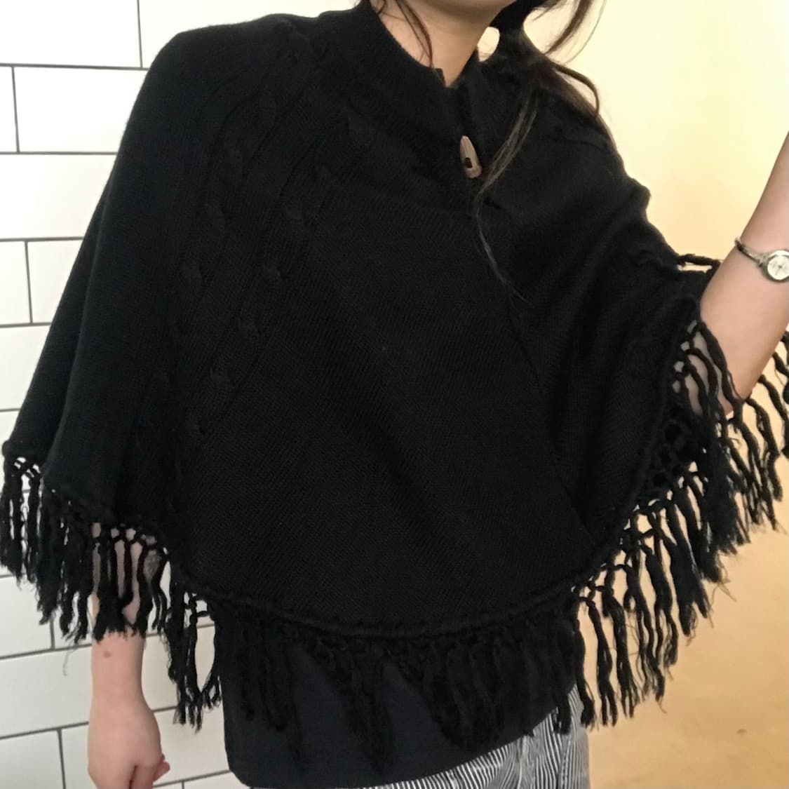 빈티지 블랙 니트 폰초 (Poncho) 상품이미지5