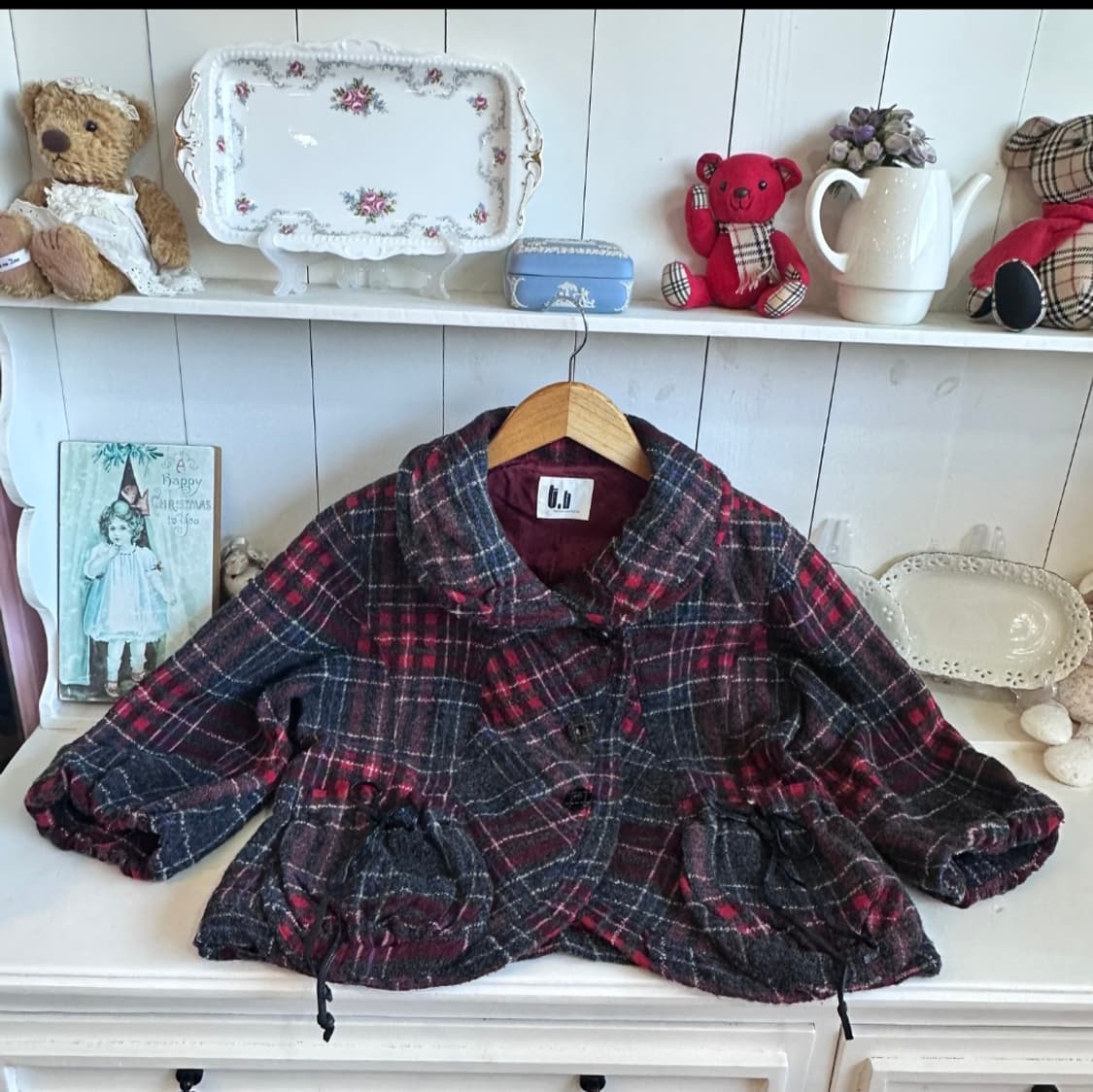 체크 패턴 울 자켓 숏 코트 상품이미지4