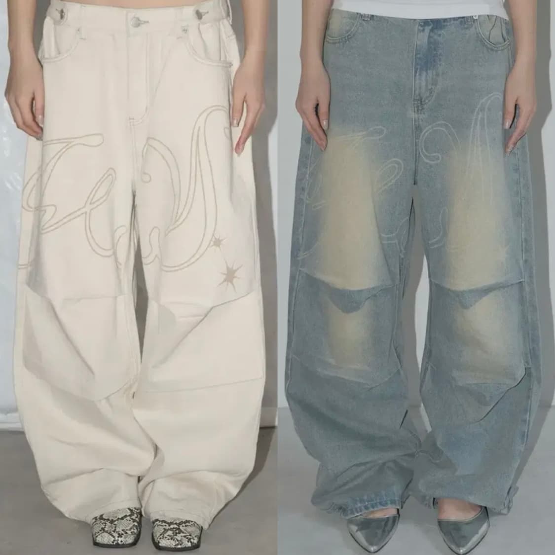 (2개세트)팬시클럽 엔젤 빈티지 워싱 핀턱 팬츠 상품이미지1