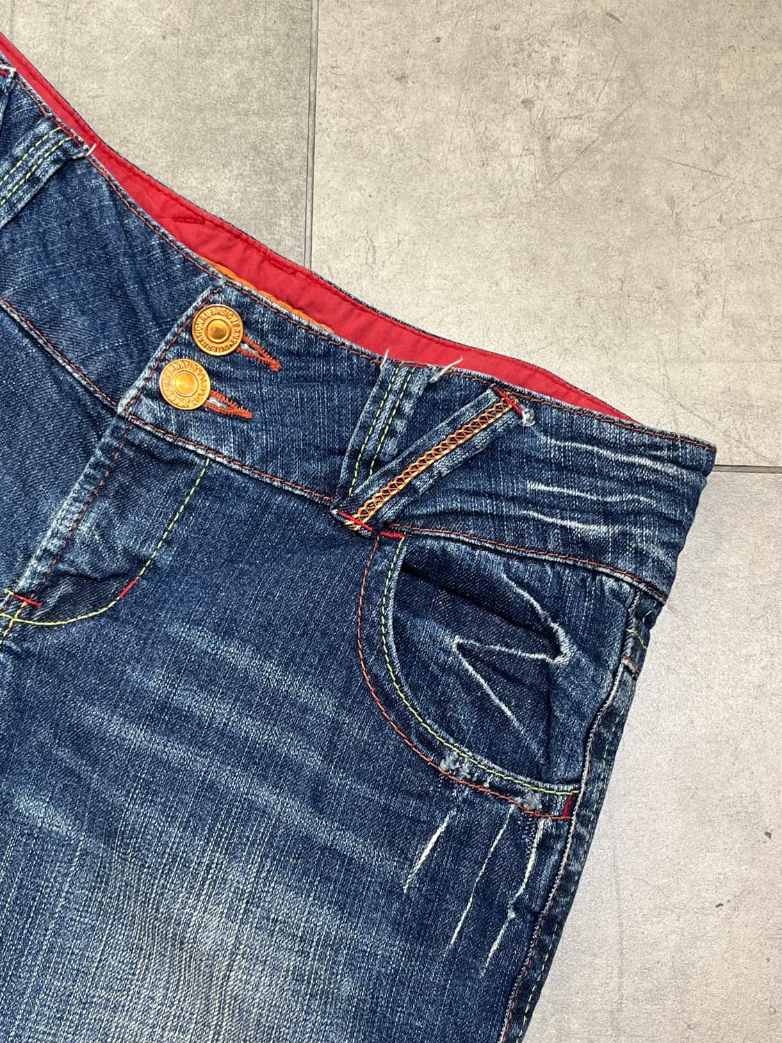 일본 빈티지 락펑크 포켓 자수 와이드 데님 팬츠 상품이미지10