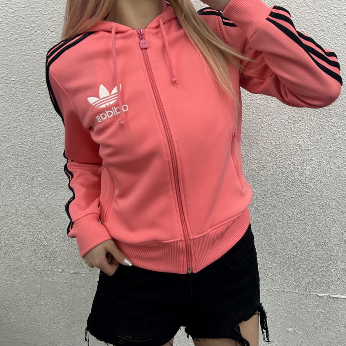 아디다스 빅로고 블랙라인 핑크 후드집업 90 상품이미지2