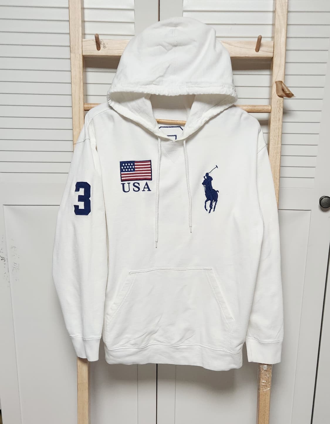 폴로 랄프로렌 빅포니 USA 성조기 화이트 후드티 상품이미지4