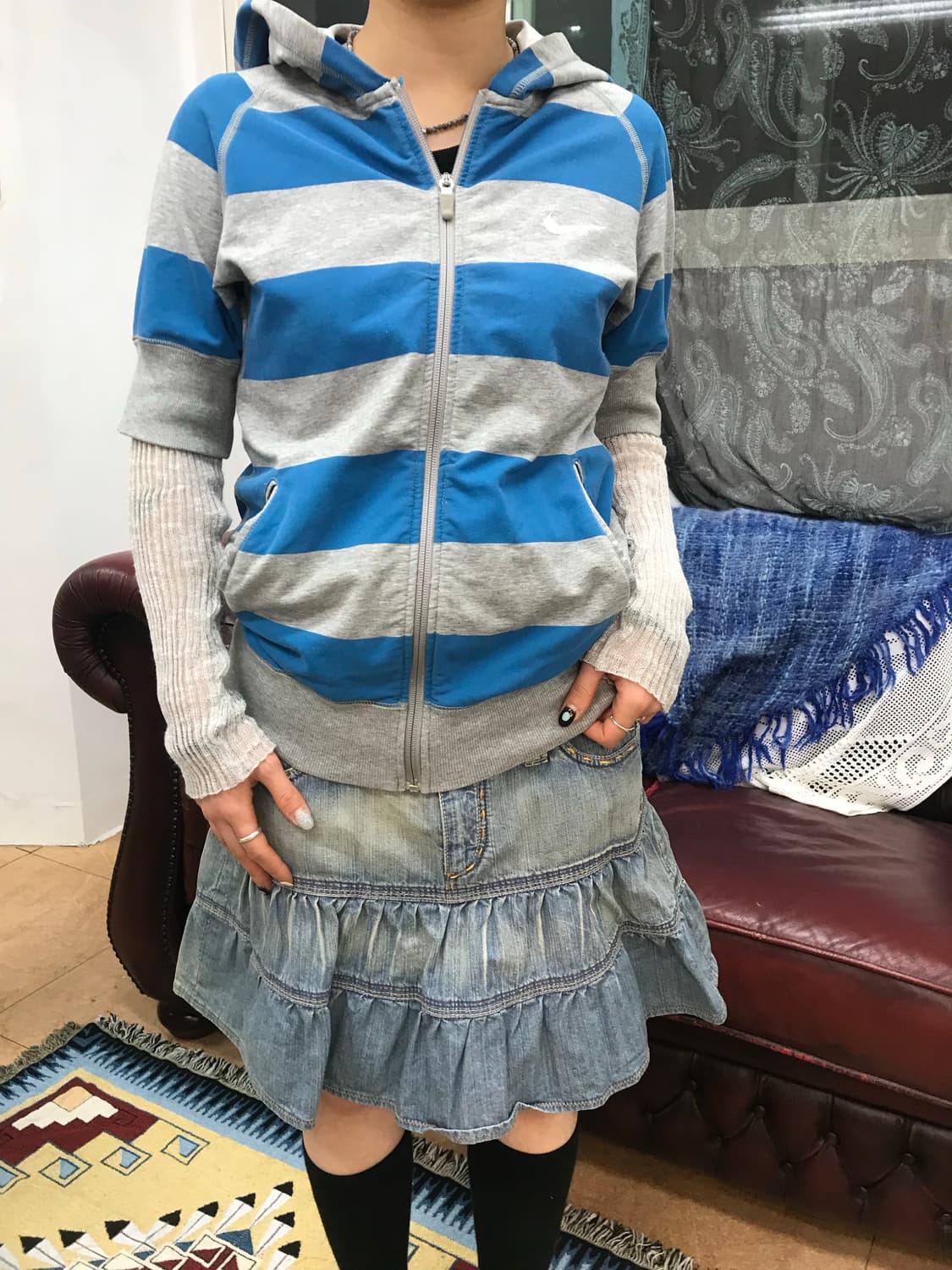 아디다스 여성 스트라이프 반팔 후드집업  상품이미지1