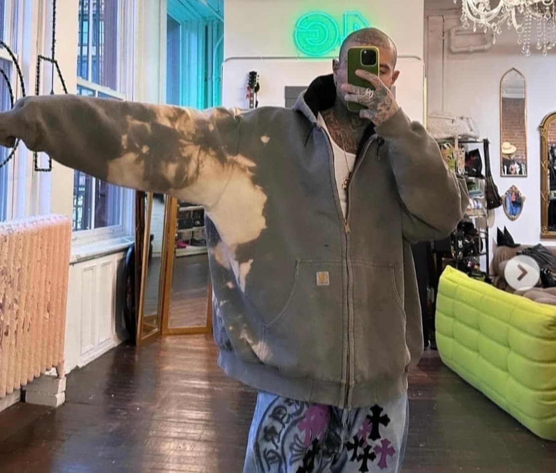 [XL] Y2K 칼하트 더블페이스 트래쉬드 썬페이드 써멀 후드집업 그레이 상품이미지1