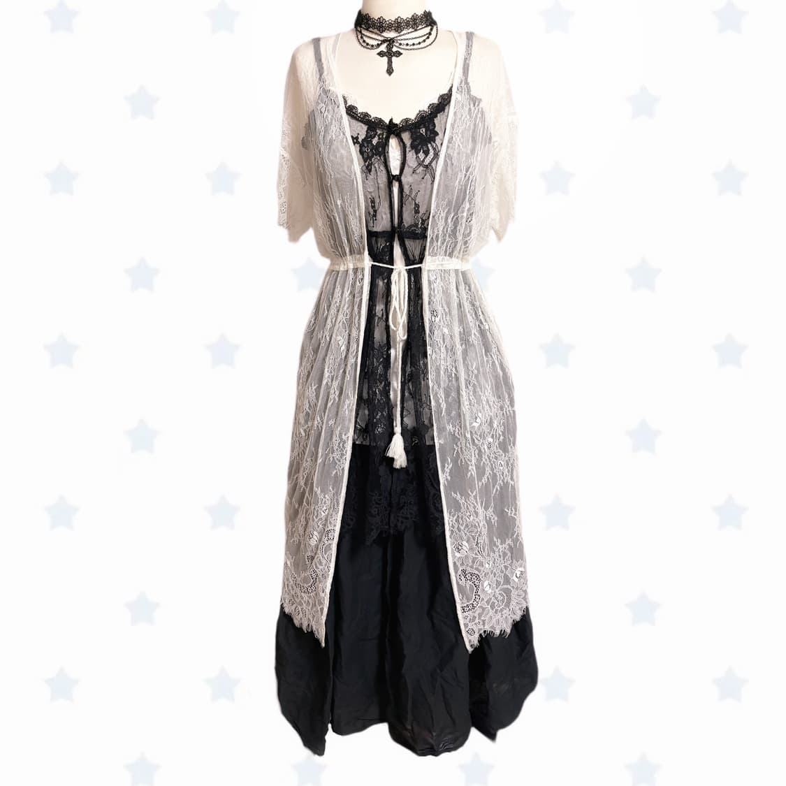 빈티지크루 쿠앤크 생화이트 블랙 페어리 을지로 엑시즈팜 레이어드 코디 상품이미지3