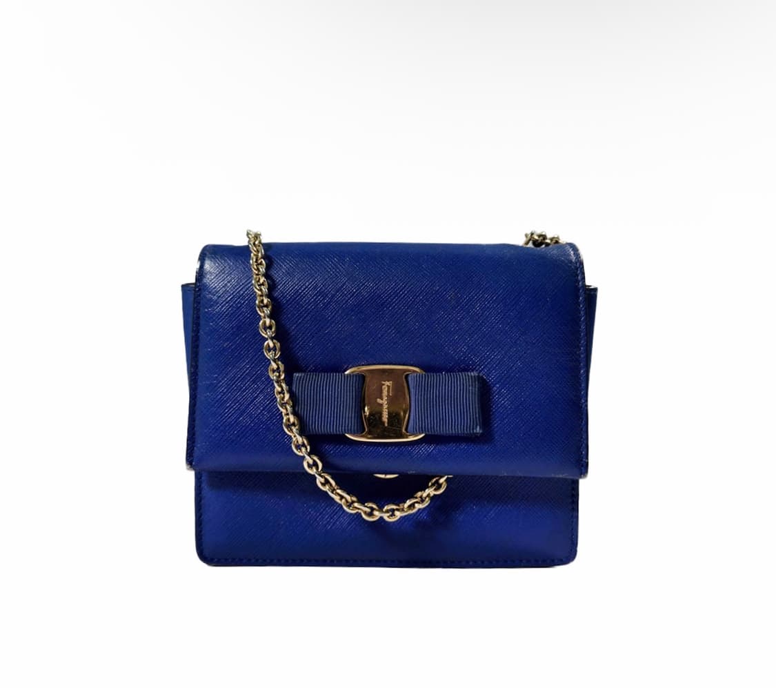 페레가모 여성 지니 바라 보우 체인 숄더 크로스백 블루 21 E133 상품이미지1