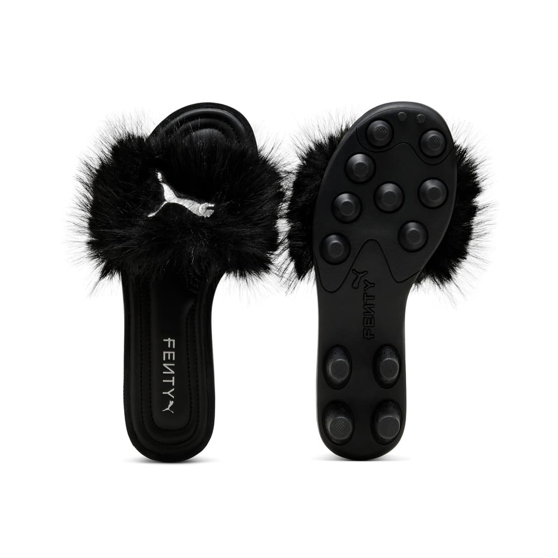 푸마 FENTY 슬라이드 시크 퍼 샌들 슬리퍼 힐 블랙 뮬 상품이미지1