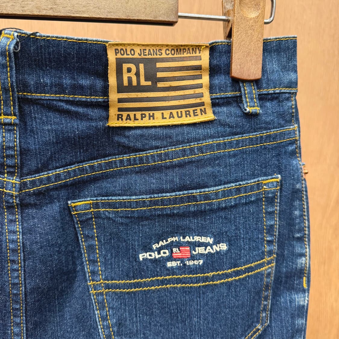 폴로 진스 컴퍼니 데님 미디 스커트 백 포켓 로고 자수 디테일 진청 상품이미지6