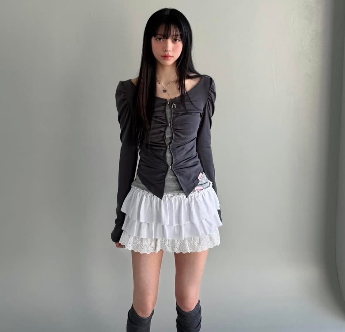 뉴얼린 루비 셔링 후크 가디건 (차콜) 상품이미지2