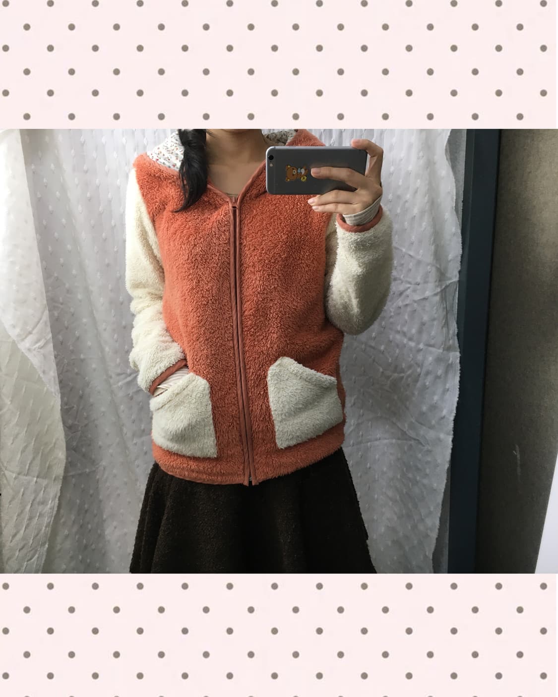 오렌지 배색 플리스 후드집업 상품이미지2