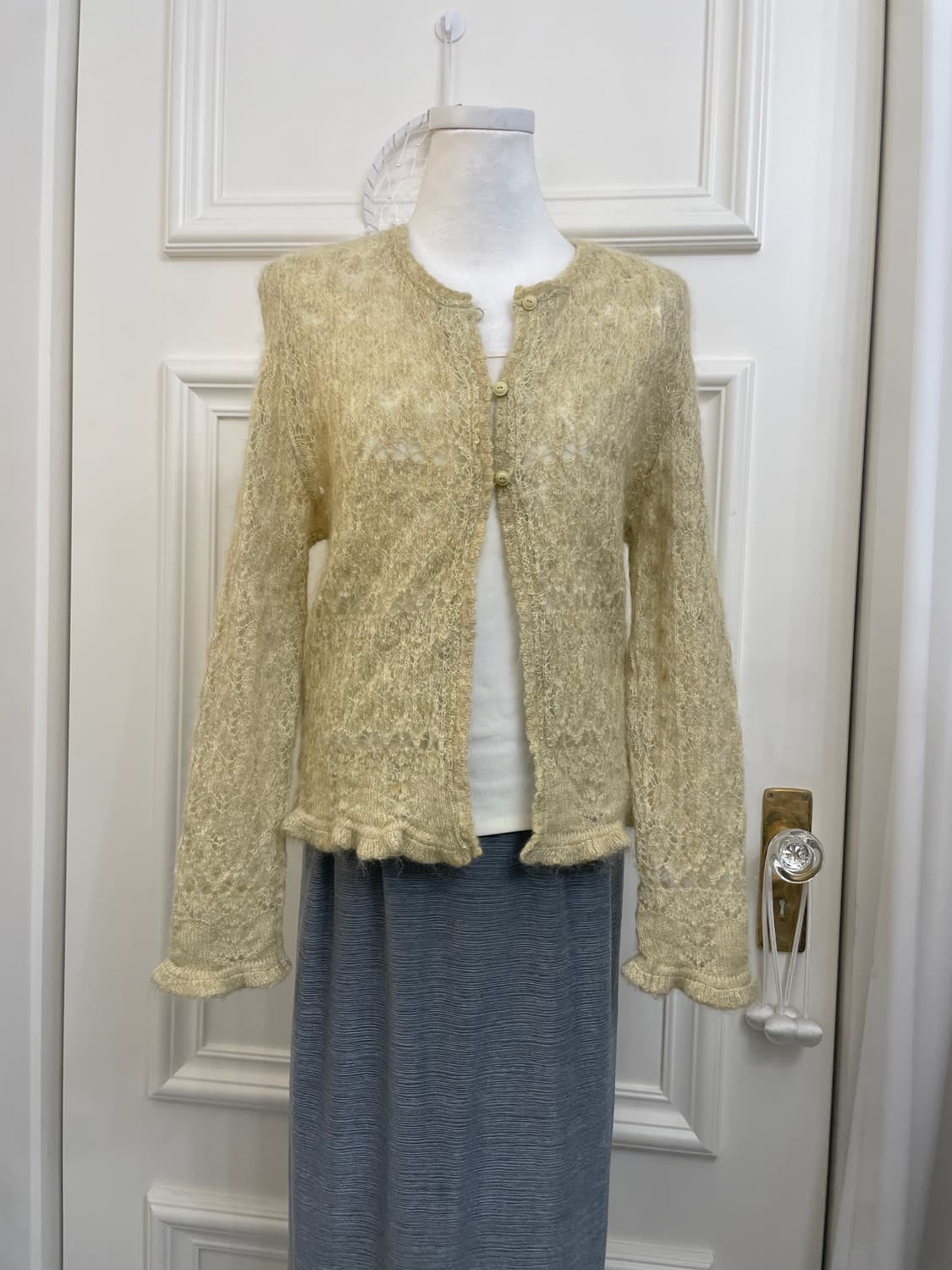 indi green crochet mohair cardigan&ivory 상품이미지1