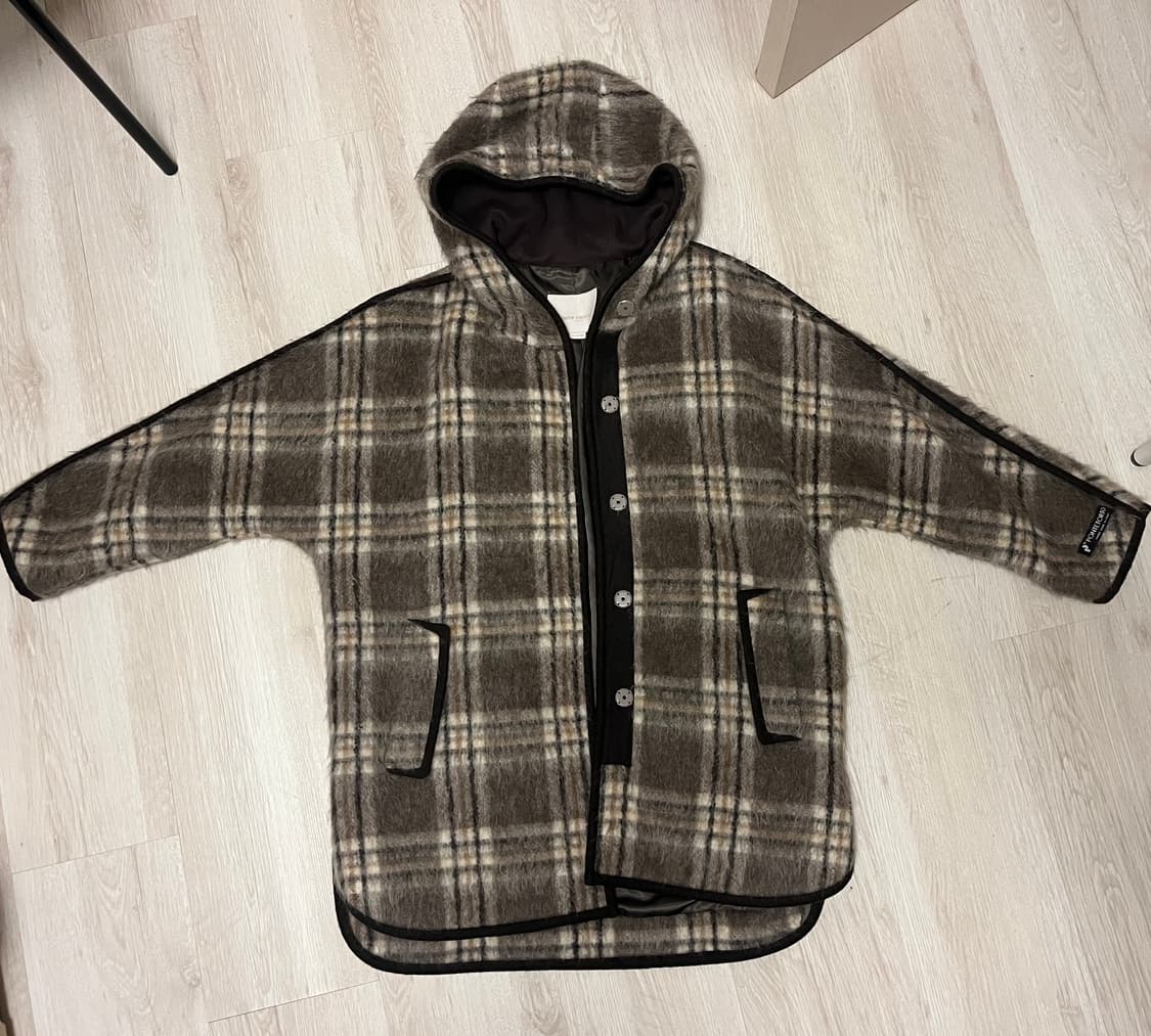 피에르 가르뎅 이태리 알파카 블렌드 체크 후드 M 상품이미지3