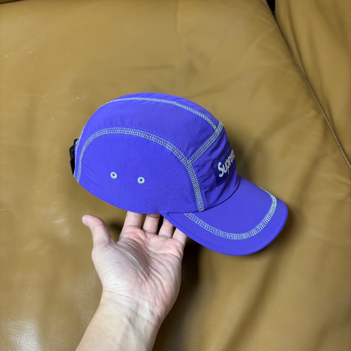 슈프림 캠프캡 모자 박스로고 23SS 리플렉티브 스티치 퍼플 상품이미지3