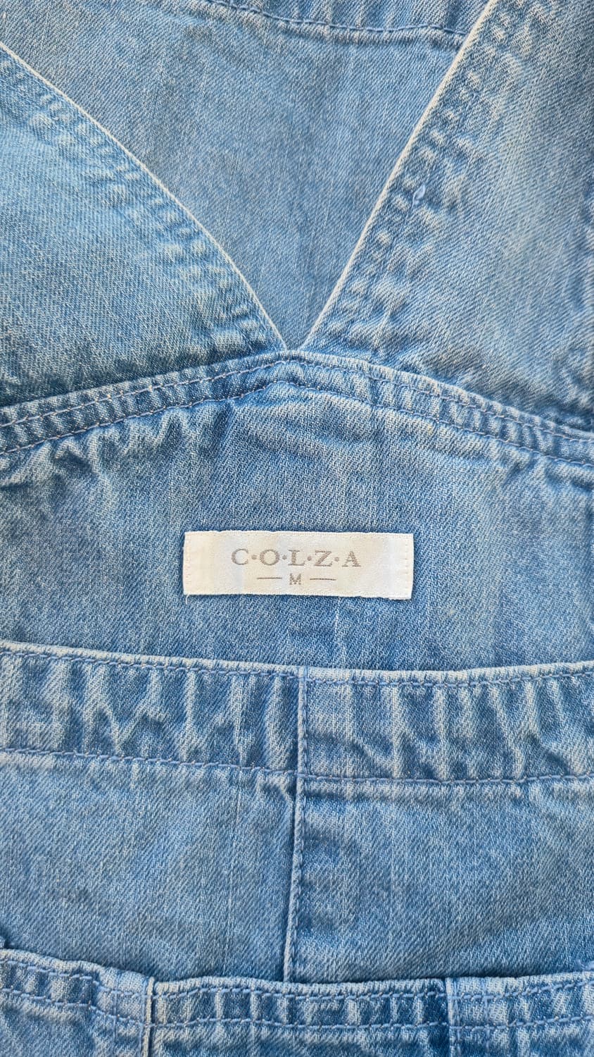 콜자 데님 멜빵 원피스 미니 M 연청 오버롤 스커트 포켓 상품이미지5