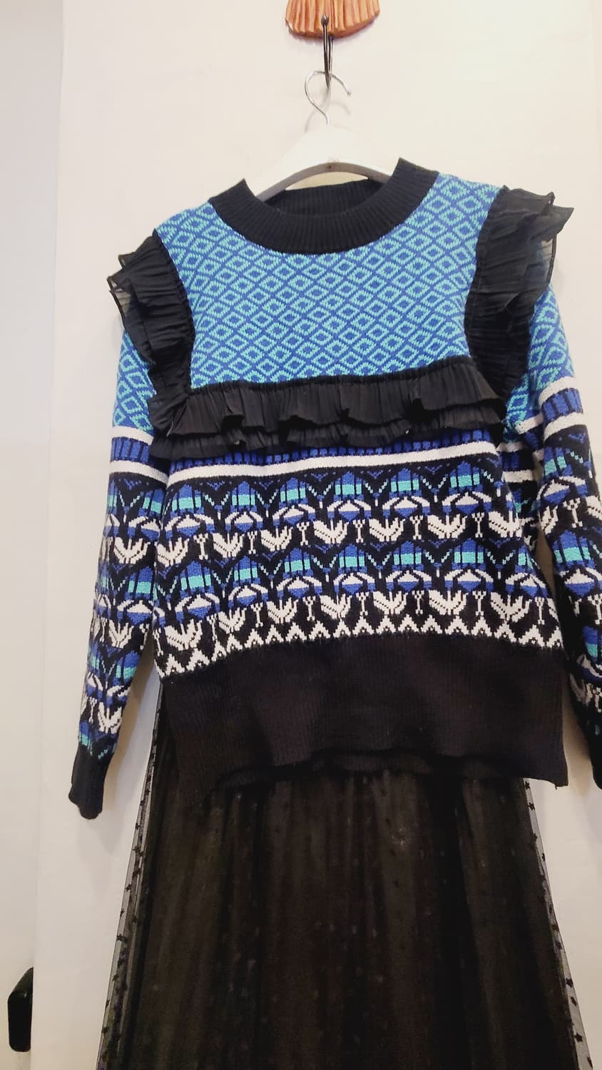 프릴 에스닉 포근니트. 오즈세컨 도트샤 스커트 상품이미지2