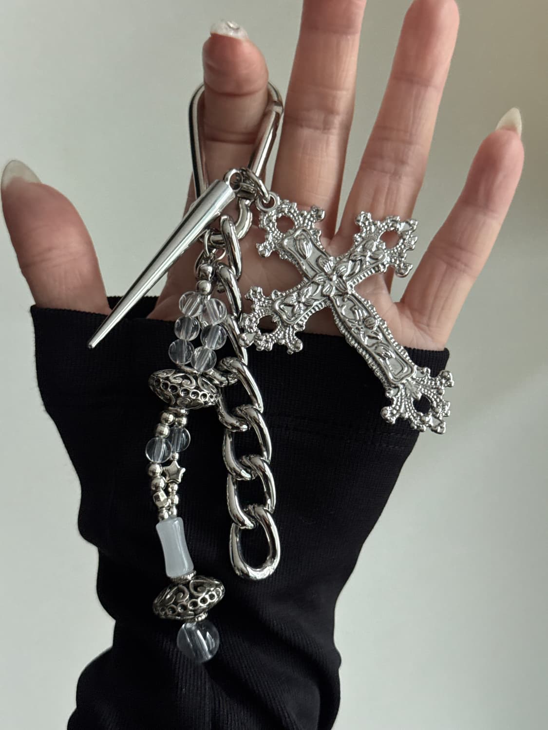 페이어리 클리어볼 오리엔탈 십자가 스터드 키링 상품이미지2