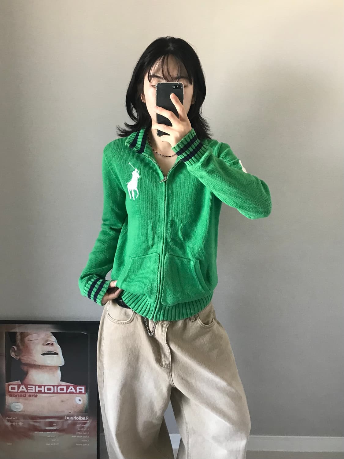 폴로 랄프로렌 빅포니로고 그린 니트 집업 상품이미지2