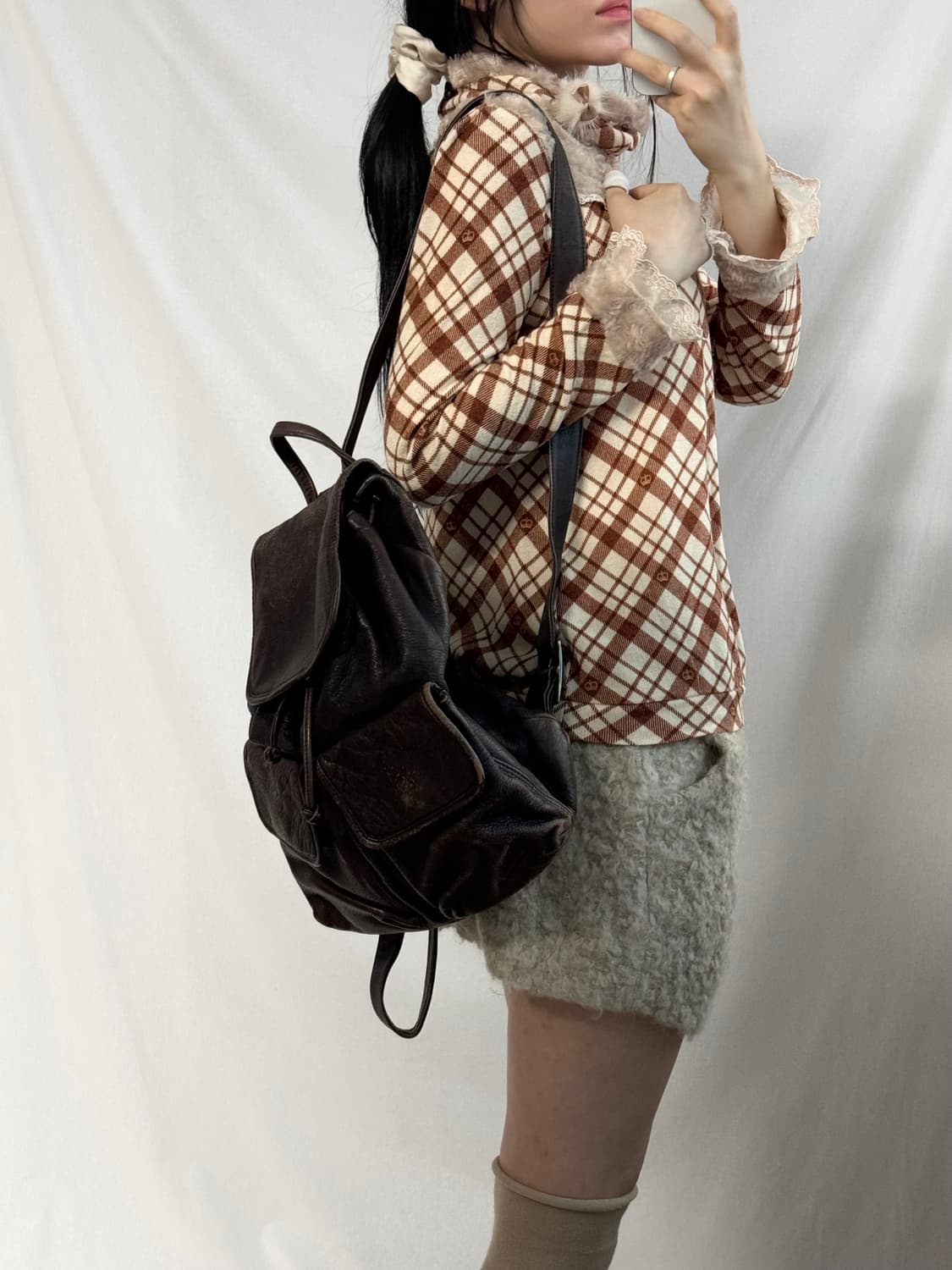퍼 레이스 체크 패턴 니트 부클 스커트 2pcs SET 상품이미지4