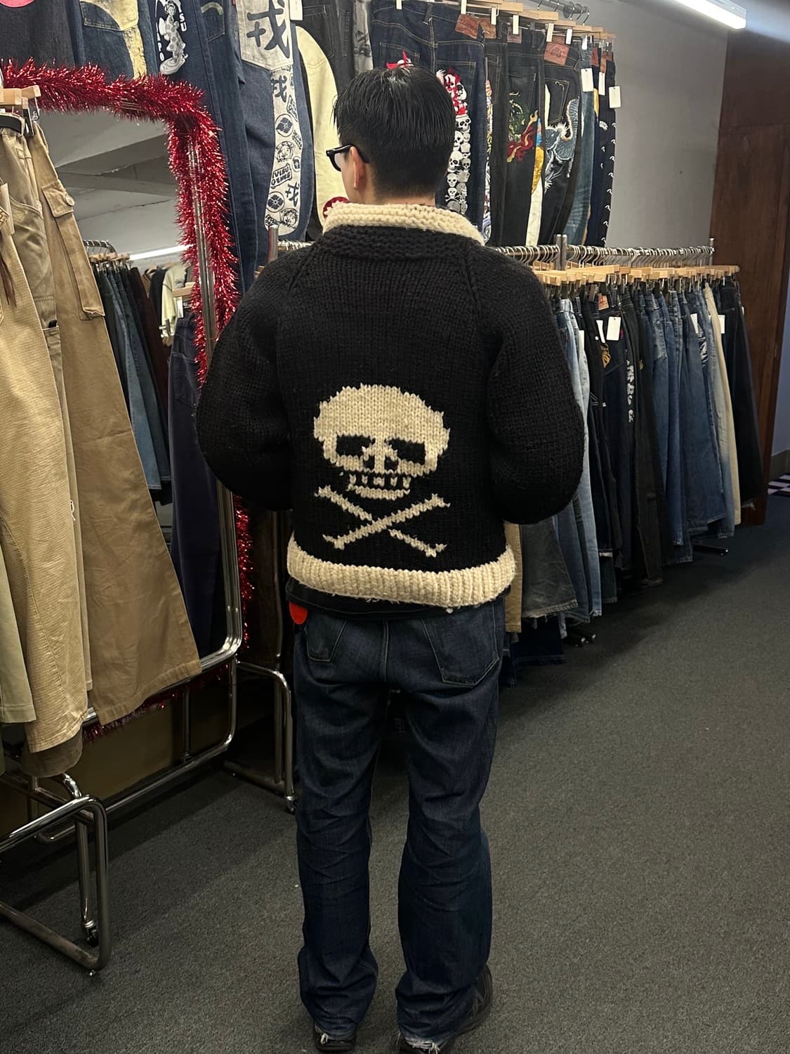 프론엔터프라이즈 스컬 해골 코위찬 스웨터 니트집업 자켓 L 상품이미지1