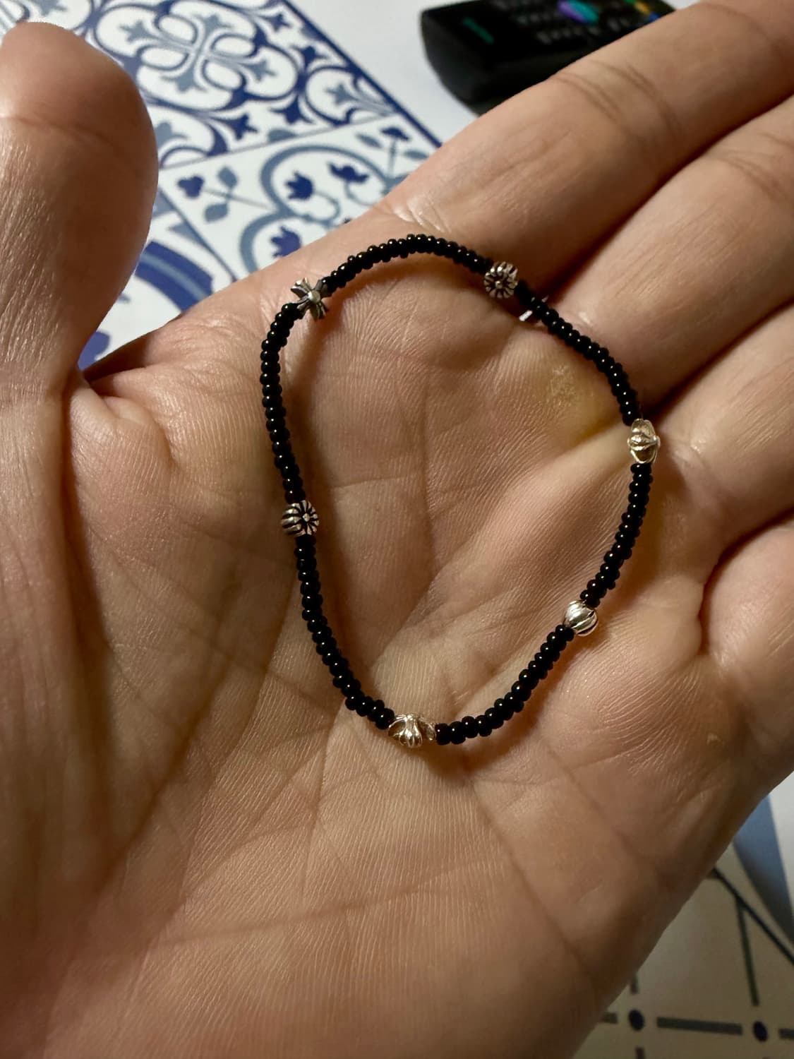 블랙 비즈 은팔찌 핸드메이드 상품이미지1