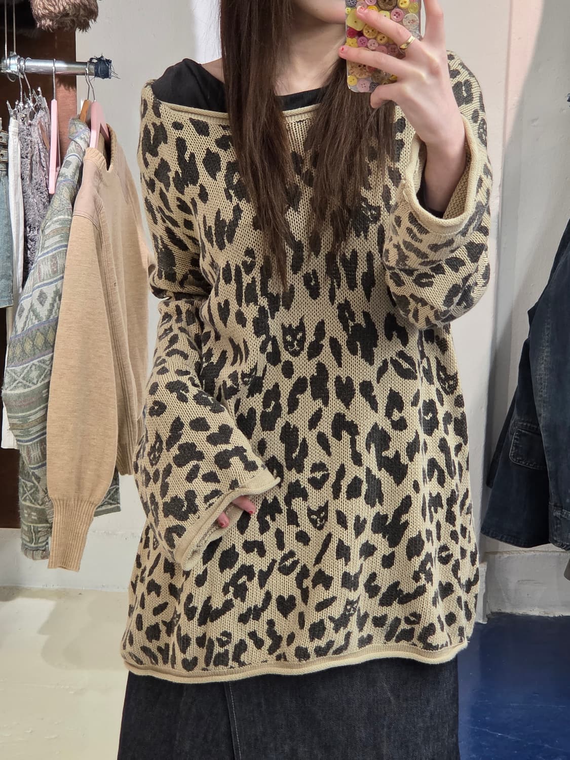 Japanese vtg CAT 갸루 레오파드 슬리브 상품이미지1