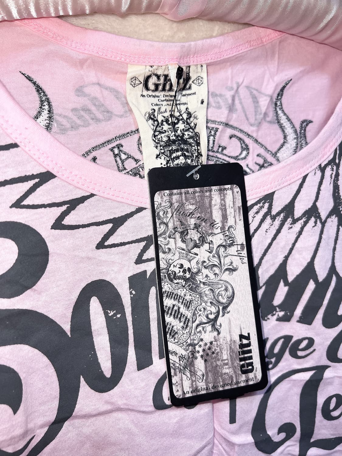 글리츠 glitz y2k 펑크 갸루 날개 윙 해골 레터링 프린팅반팔 핀터 상품이미지9