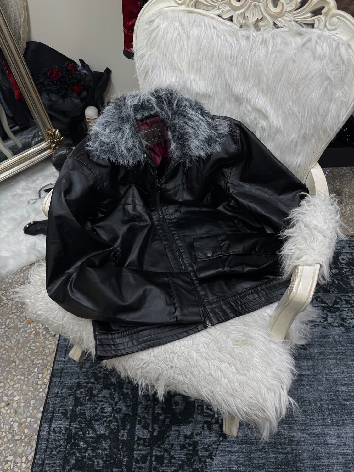Agate 00s vkei trimming fur faux leather 상품이미지1