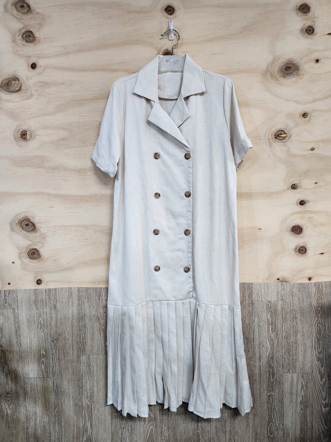 555) 더블 버튼 플리츠포인트 롱 원피스 상품이미지1