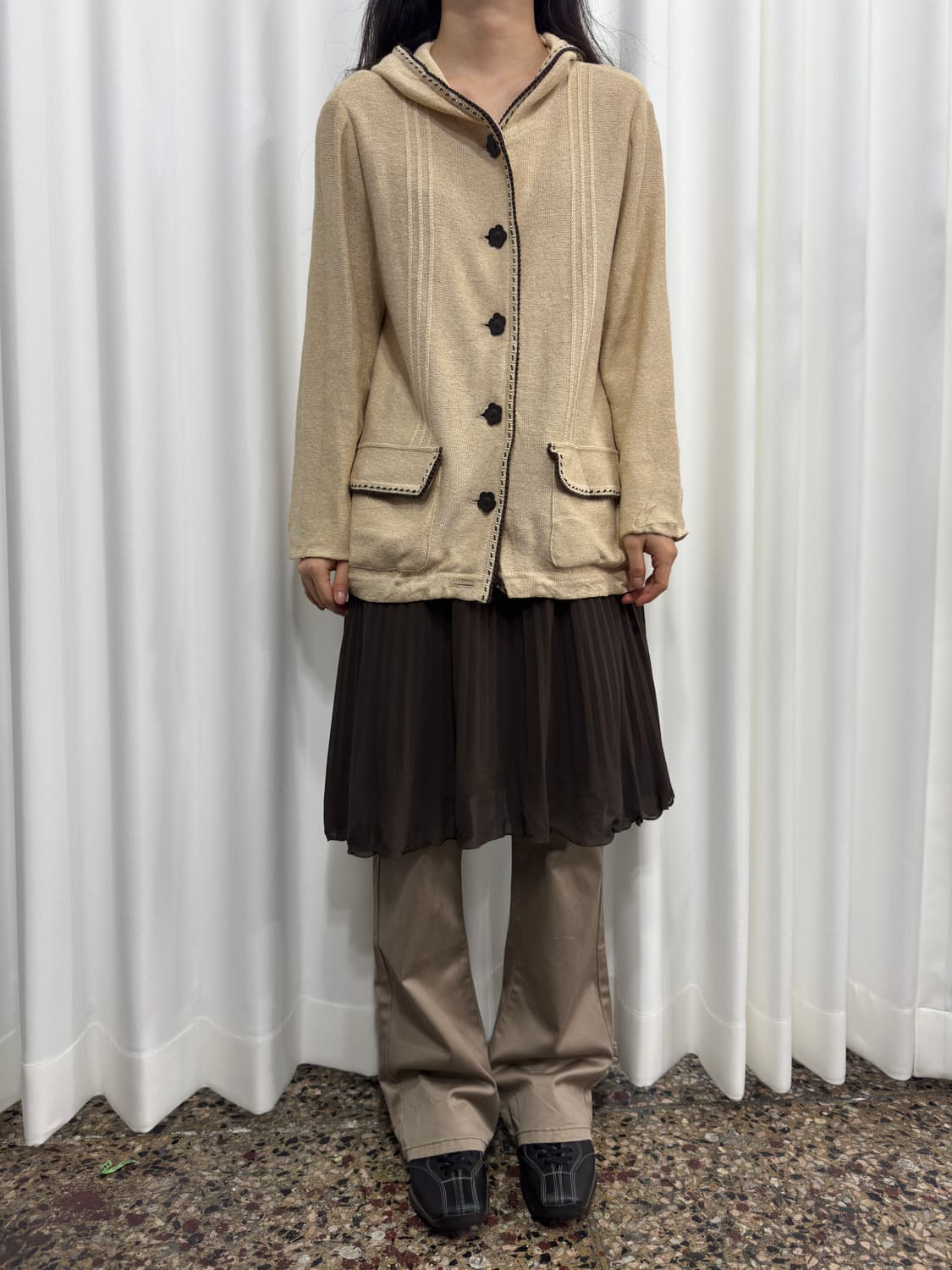 flower button hood cardigan 상품이미지2
