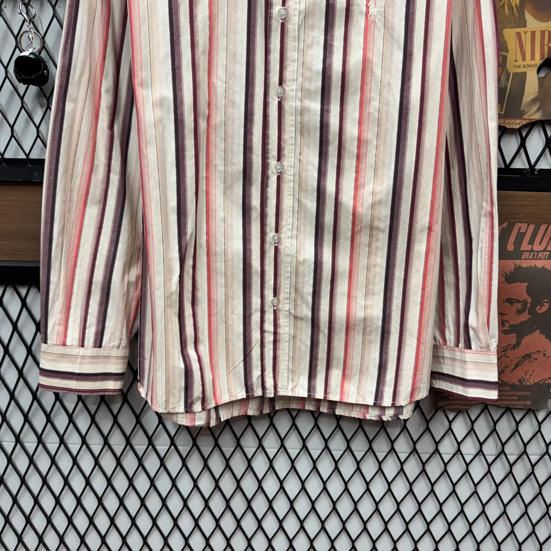 90s 폴로 랄프로렌 스트라이프 긴팔 셔츠 화이트 포니 로고 포인트 배새 상품이미지4