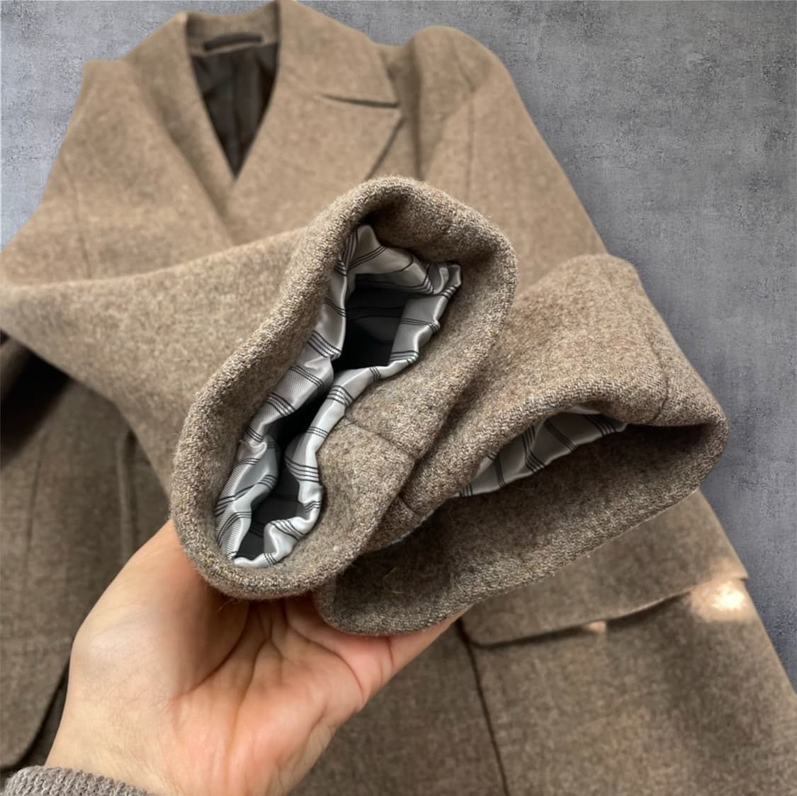 맨온더분 라이트브라운 더블 브레스티드 울 코트 50 상품이미지5