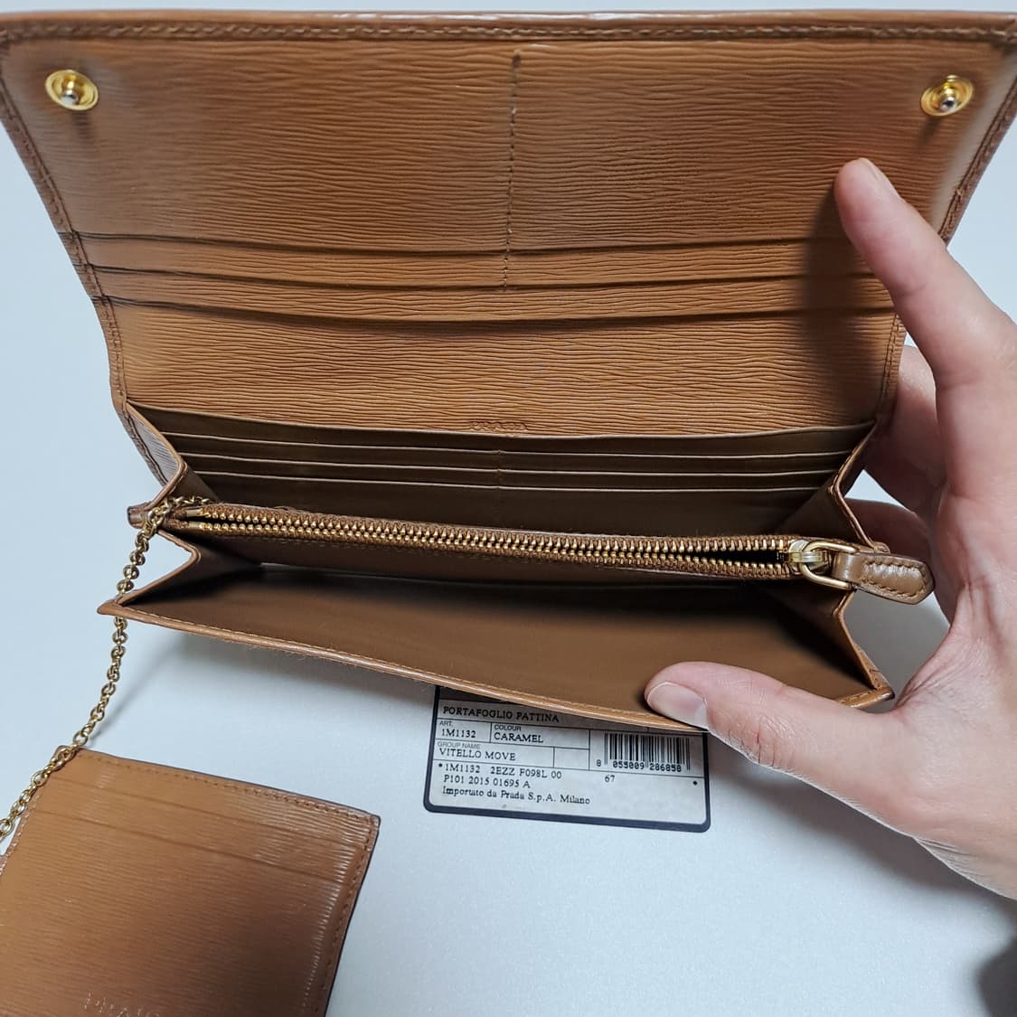 [100%/정품] 프라다 비텔로 무브 플랩 장지갑 카라멜, 프라다지갑 상품이미지5