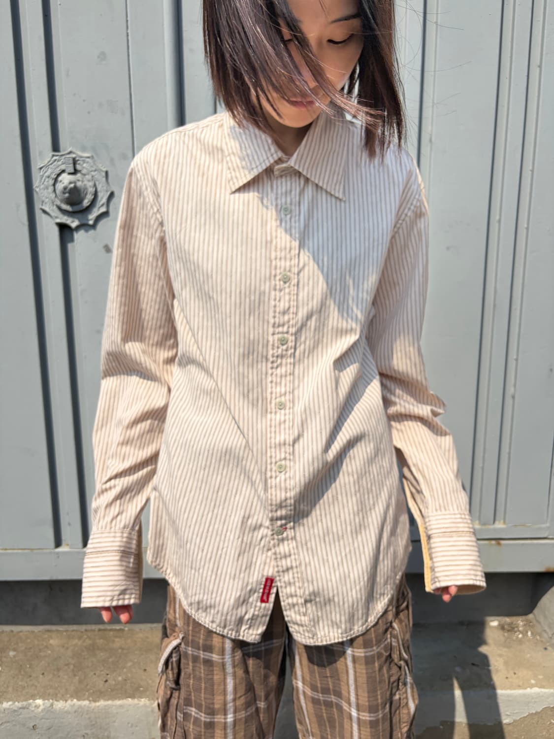 00s GUESS JEANS 베이지 스트라이프 셔츠  상품이미지1