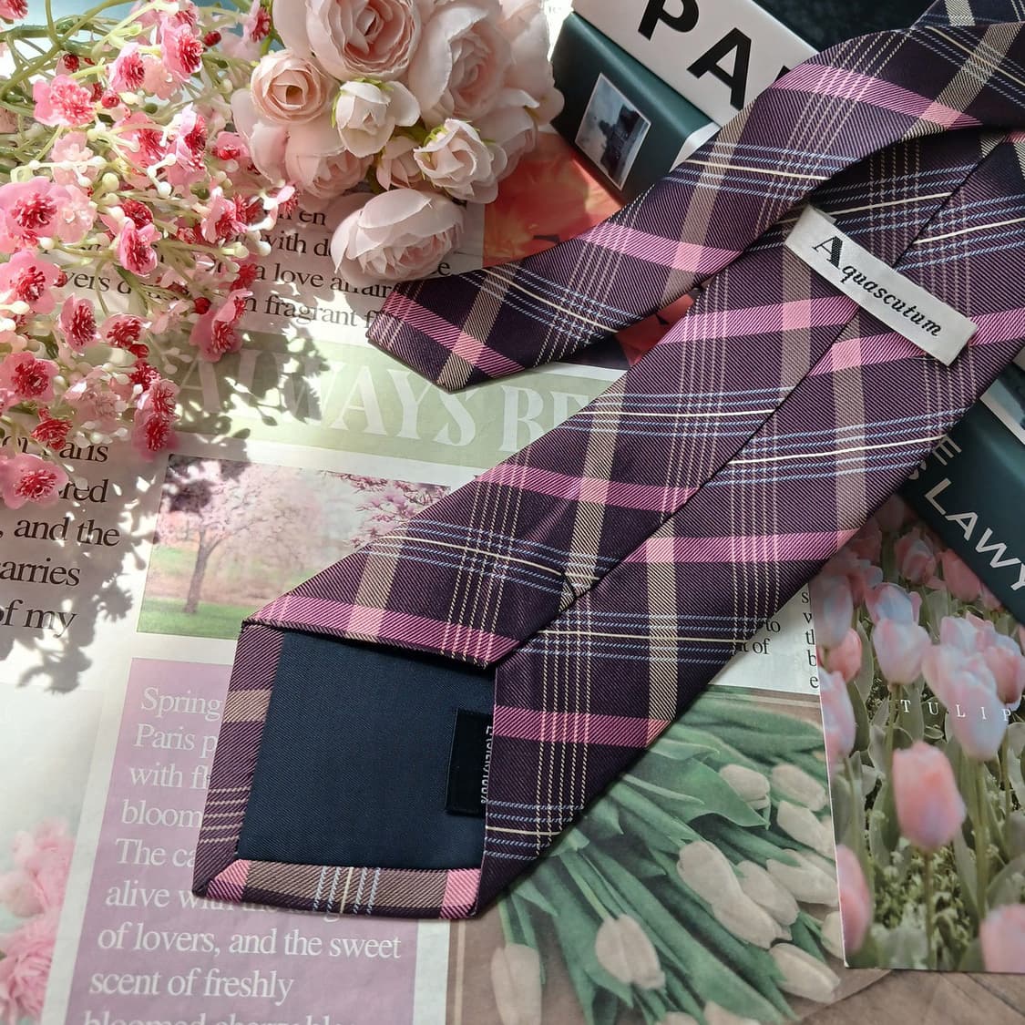 아쿠아스큐텀 실크 핑크 체크 넥타이 9.5cm A등급 E963
 상품이미지5