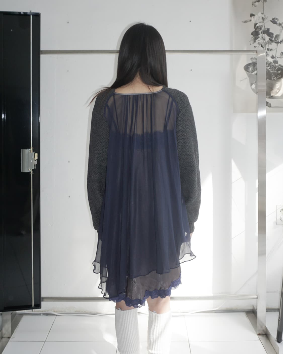 SACAI layered knit chiffon dress 상품이미지2