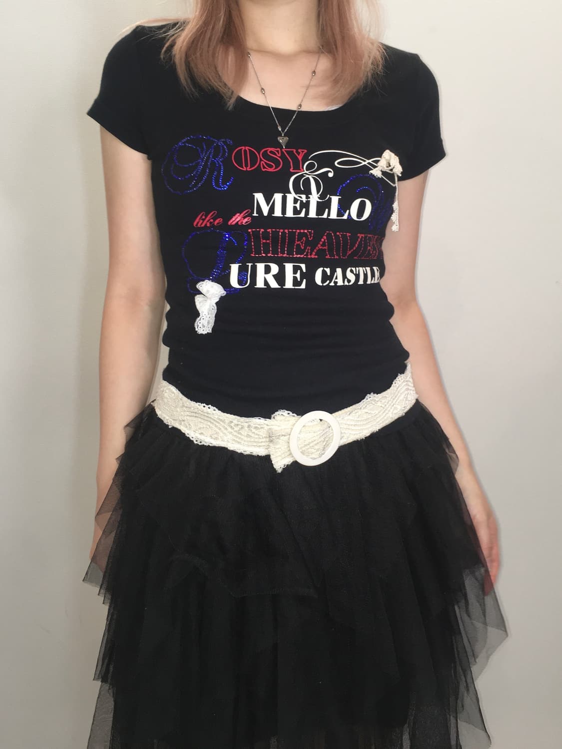 jpn vintage beads lace slim fit t shirt 상품이미지3