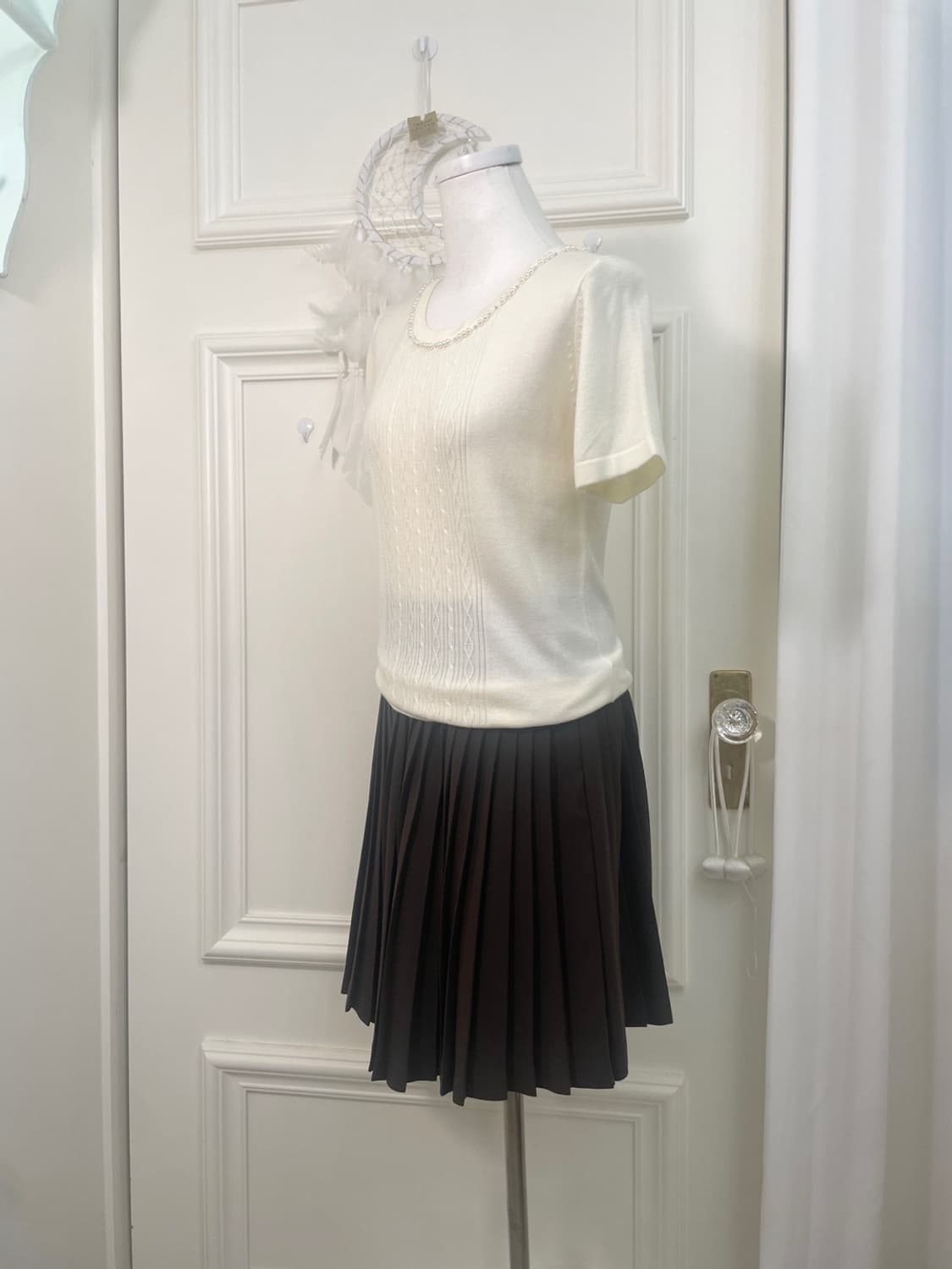cream ivory beads point half knit top 상품이미지3