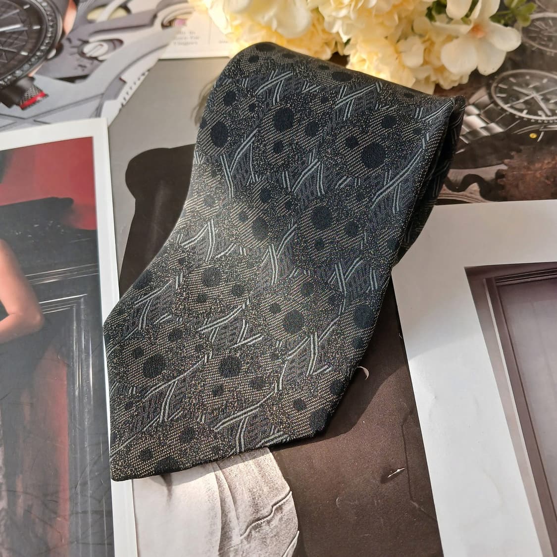 타케오 키쿠치 실크 블랙 패턴 넥타이 9.3cm A+등급 A19641 상품이미지2
