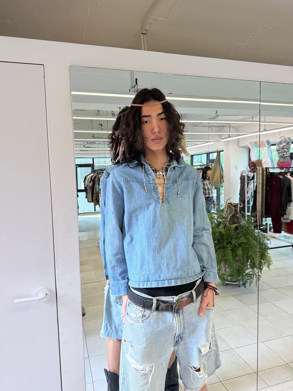 denim lace up pullover 상품이미지1