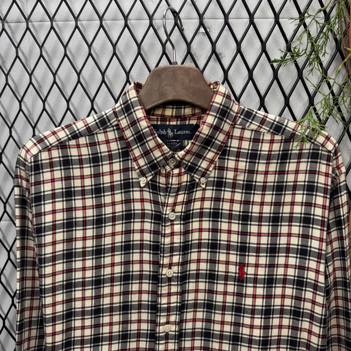 폴로 랄프로렌 긴팔 체크 셔츠 레드 포니 로고 포인트 네이비레드 상품이미지3