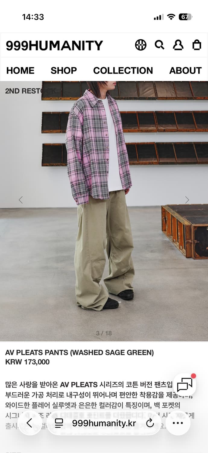 AV PLEATS PANTS (WASHED SAGE GREEN) 상품이미지2