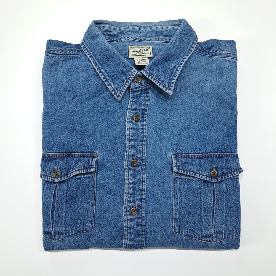 CL420 2XL 엘엘빈 00s 코튼 듀얼포켓 미디엄블루 데님셔츠 남방 상품이미지6