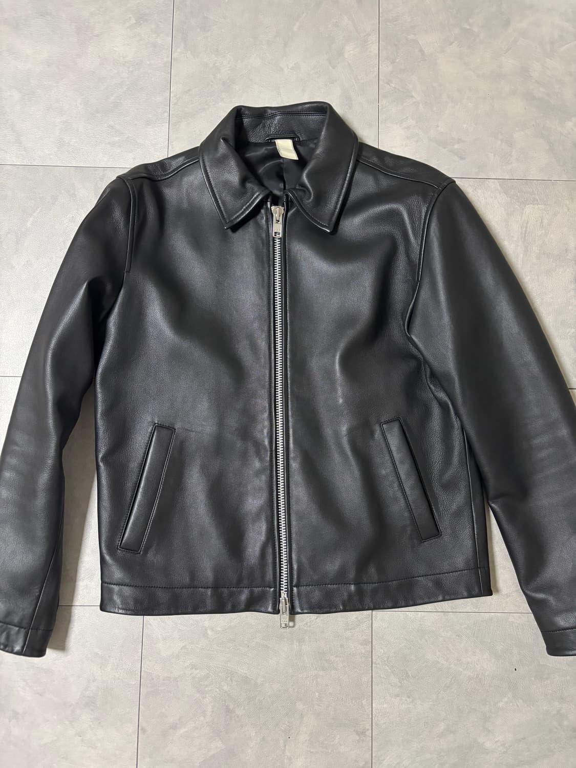 선플라워 레더 자켓 48사이즈 판매 상품이미지1