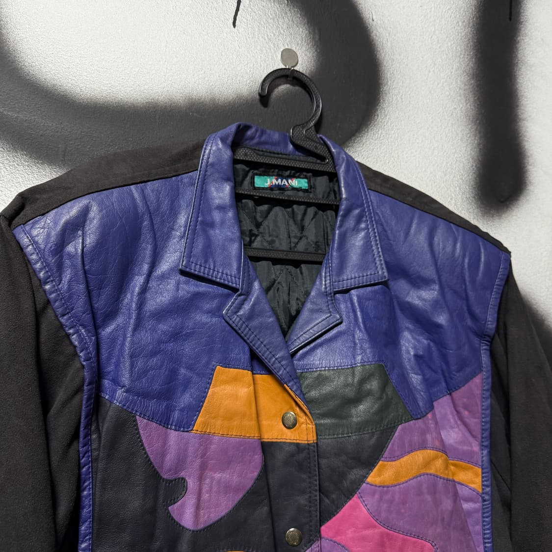 VTG 빈티지 소가죽 패치워크 배색 바시티 봄버 자켓 상품이미지3