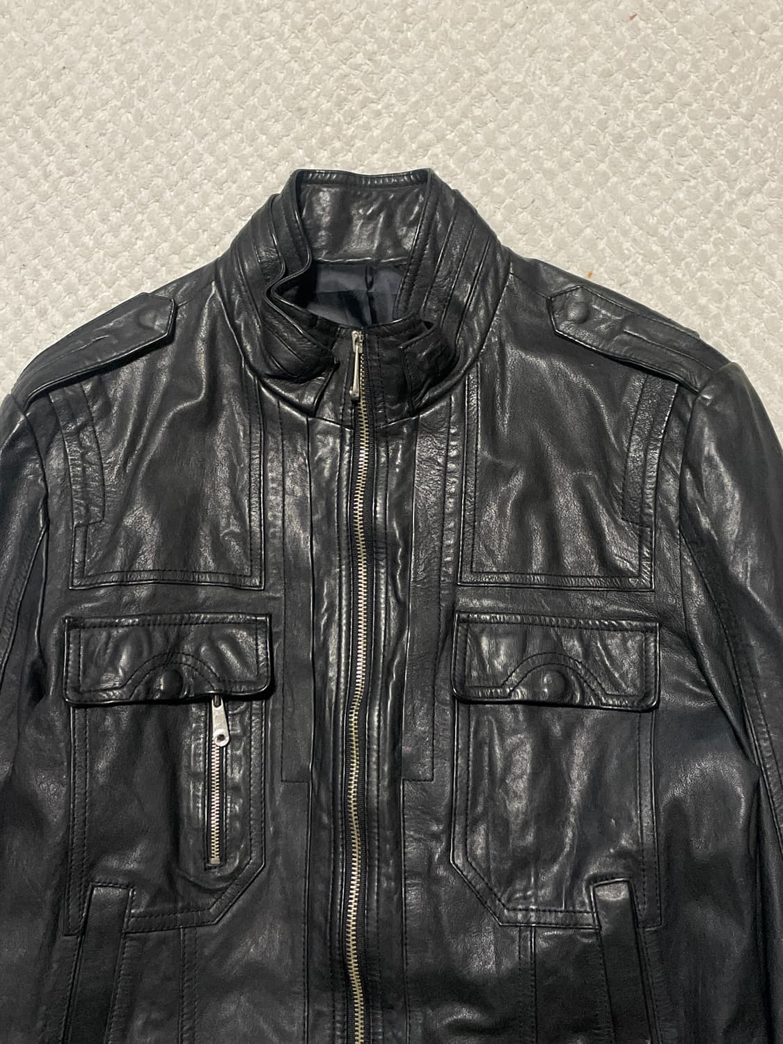 SIEG 웨스턴 무드 램스킨 양가죽 절개 포켓 레더 자켓 상품이미지4