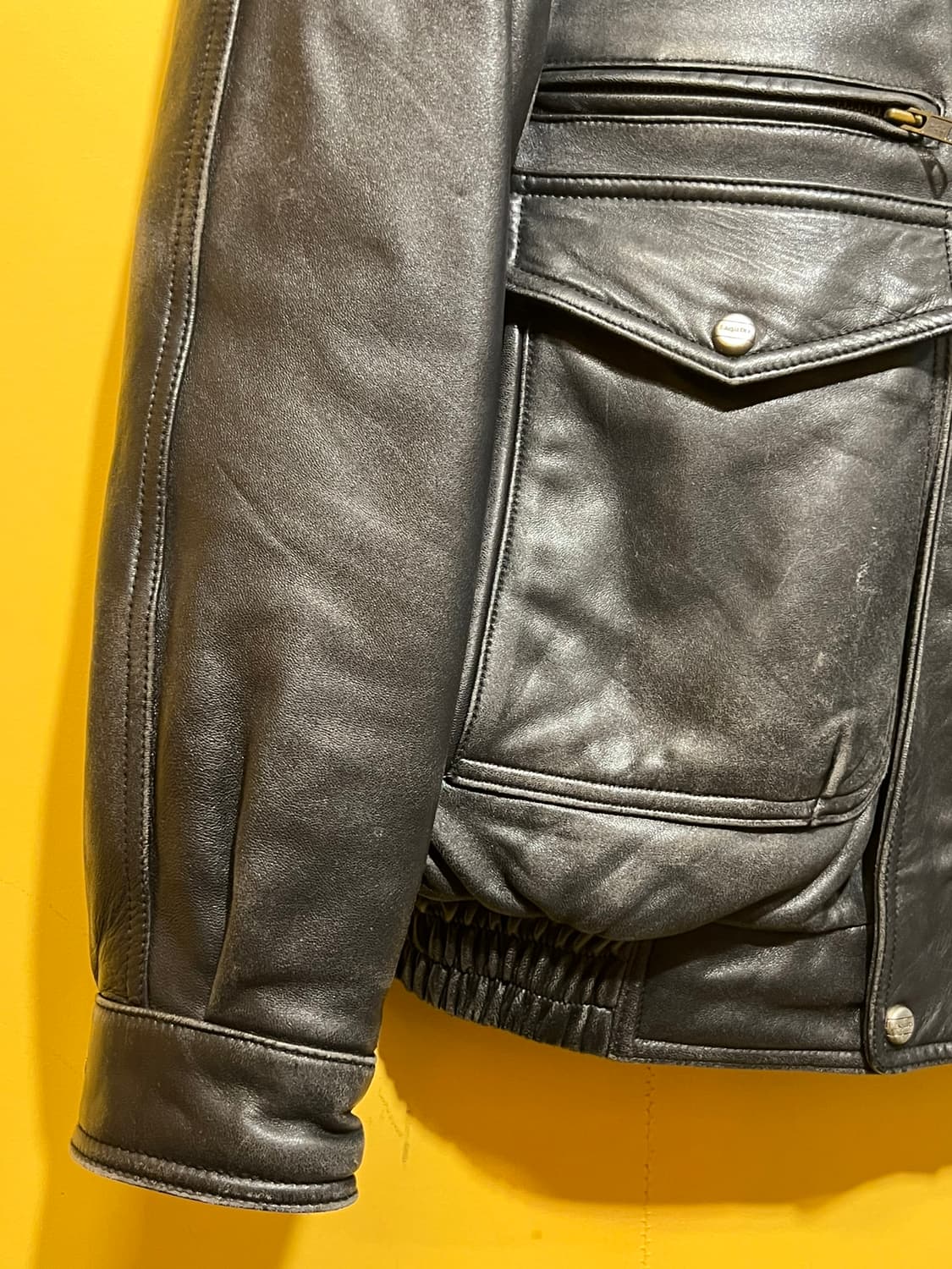 90s [100] 천연 양가죽 블랙 레더 자켓 상품이미지4
