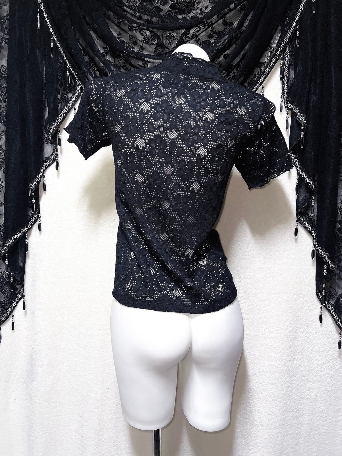 로맨틱고딕 고스로리 오리엔탈 블랙 레이스 반팔탑 로걀 갸루 다크페어리 상품이미지6