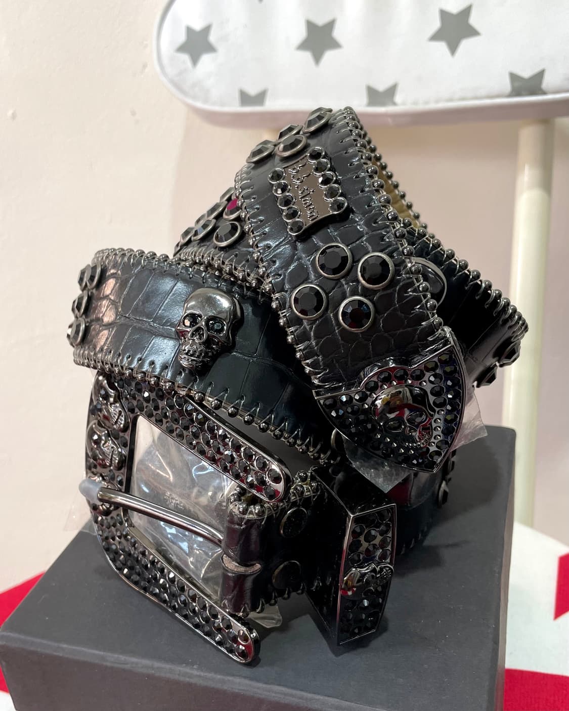 Black Gemstone Skeleton Leather Belt 상품이미지3